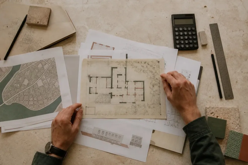 Process section image — property plans and cost workings under review
