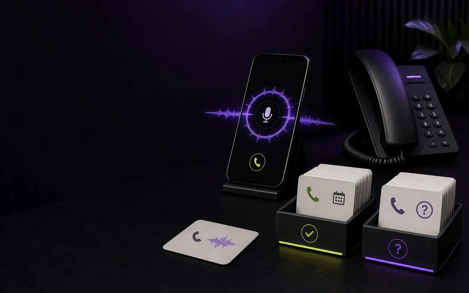 An AI voice agent answering an incoming call and sorting lead cards by qualification
