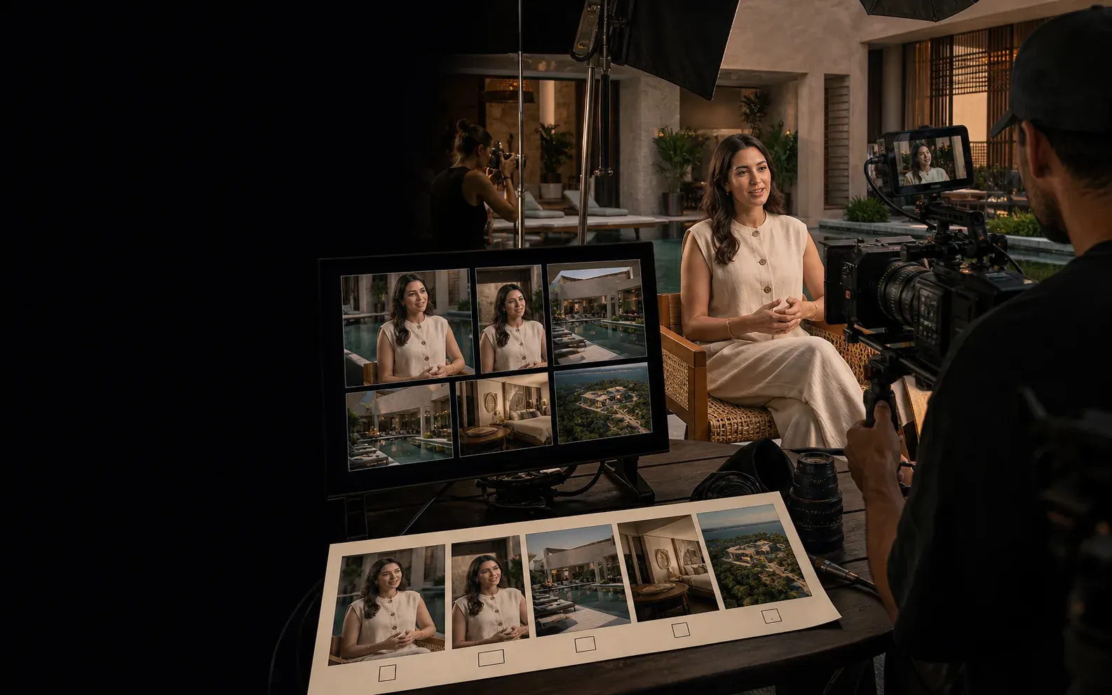 A professional location shoot producing interview, photography, video and drone assets together