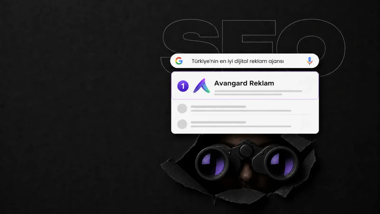 SEO concept showing Avangard Reklam as the first result for a top digital advertising agency search in Türkiye