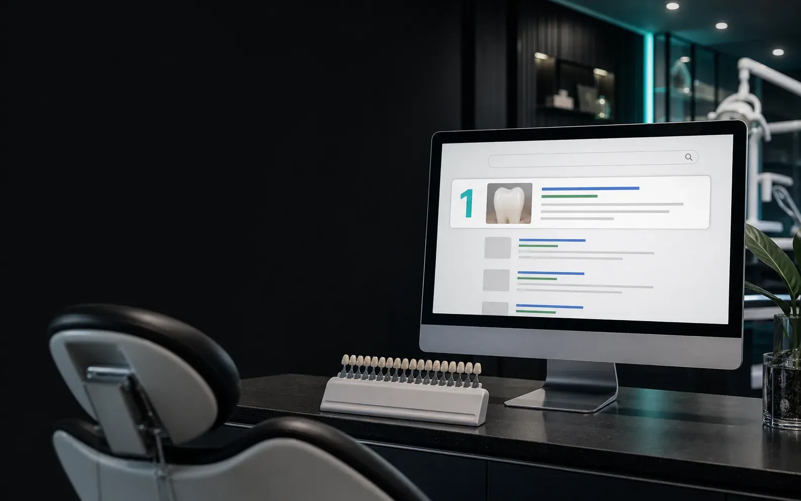 Diş kliniği SEO hizmeti için Google organik arama sonuçlarında birinci sıradaki dental klinik ve diş tedavi koltuğu